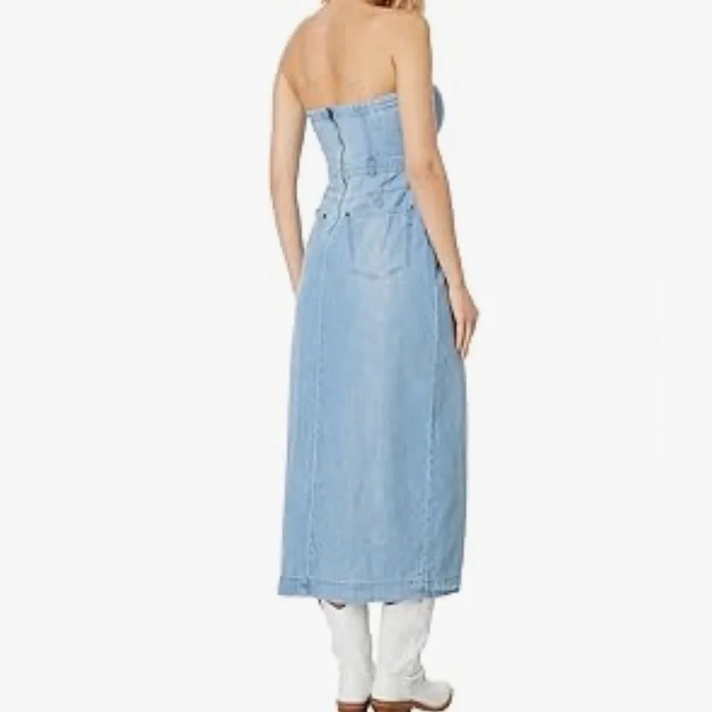 Free People Light Blue Denim Midi Dress with Front Slit
